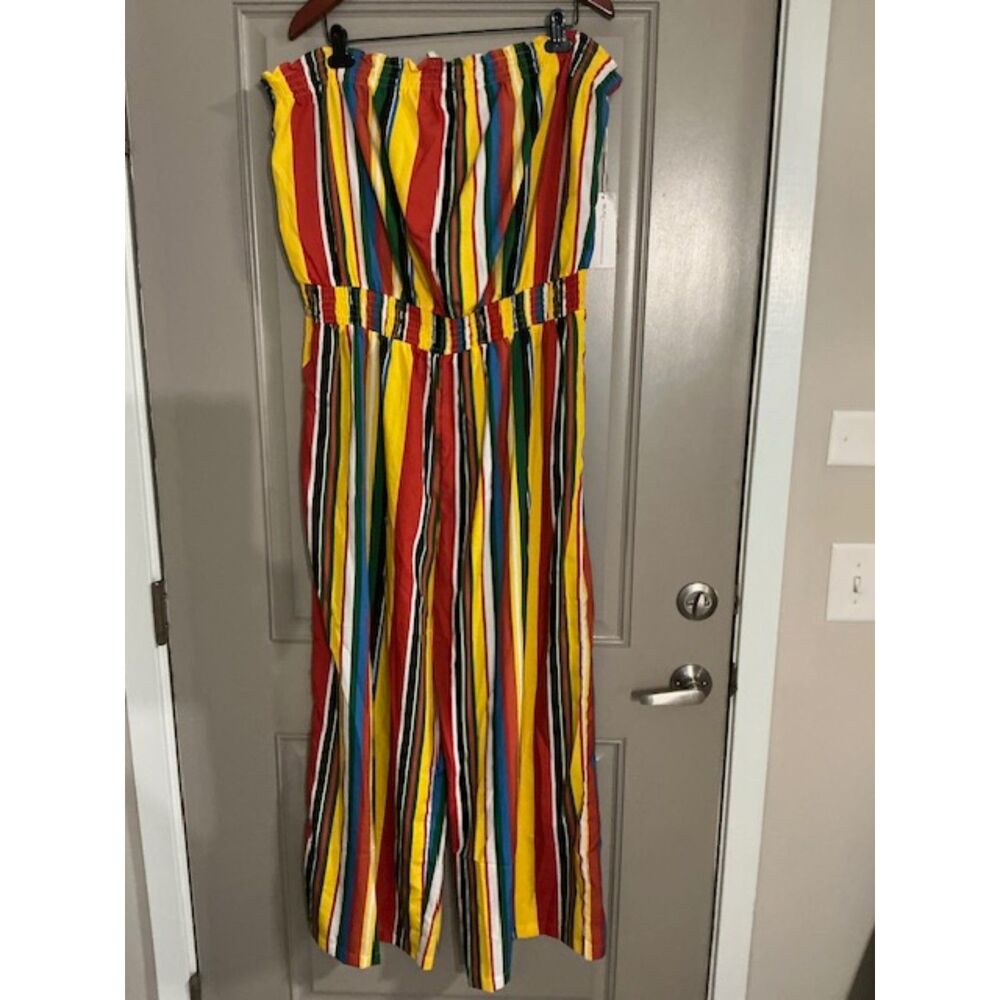 Truth NYC Colorful Striped Strapless Light Silky Wide Leg Jumpsuit Sz 2X NWT
